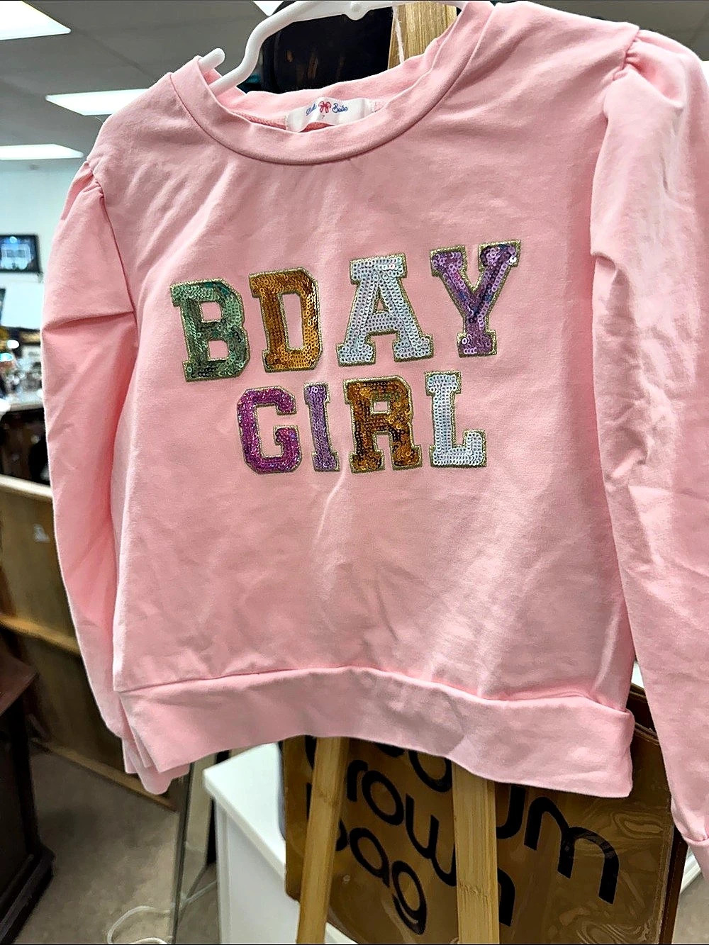 Lulu Bebe Girls Pink Sequin Graphic Sweatshirt Size 7 Like New